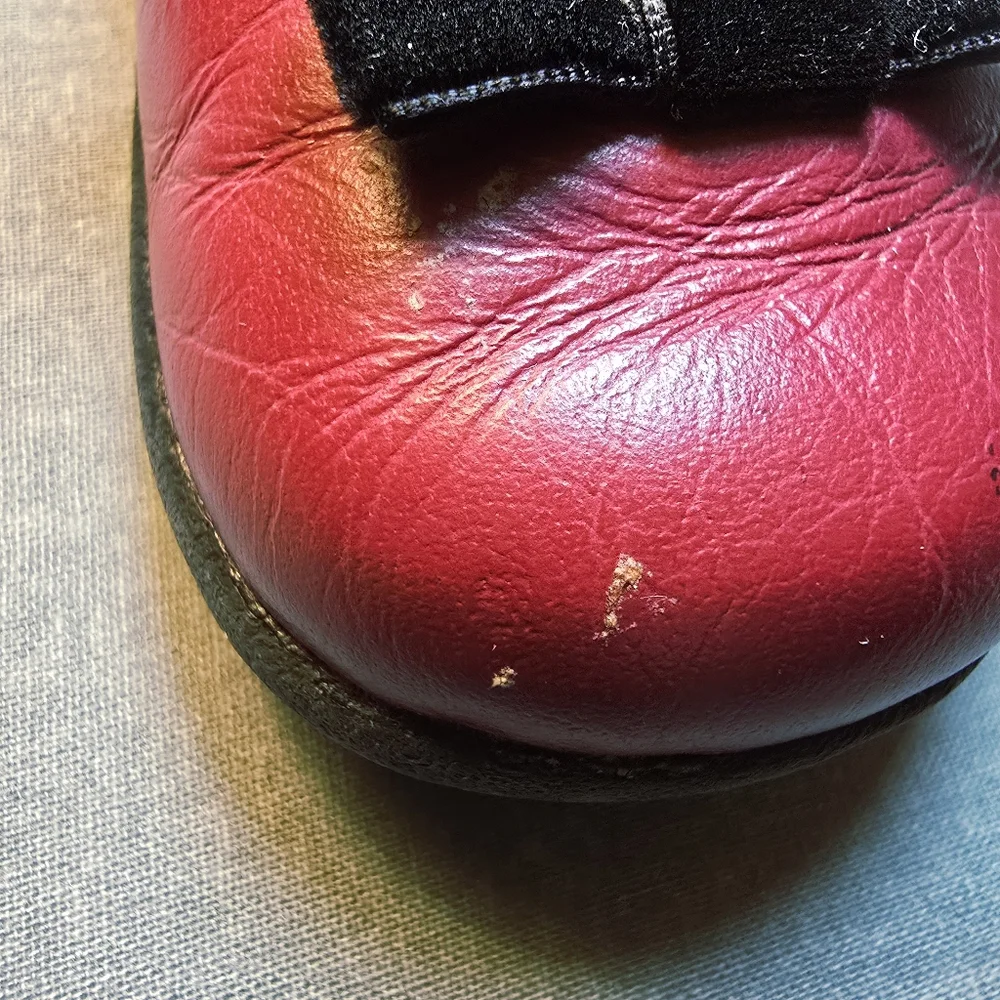 Genuine Red Leather Robeez Trendz Mary Jane Shoes With Black Velvet Bows